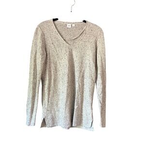 GAP V-Neck Sweater Knit Long Sleeve Casual Pullover Top Speckled‎ Gray Size S